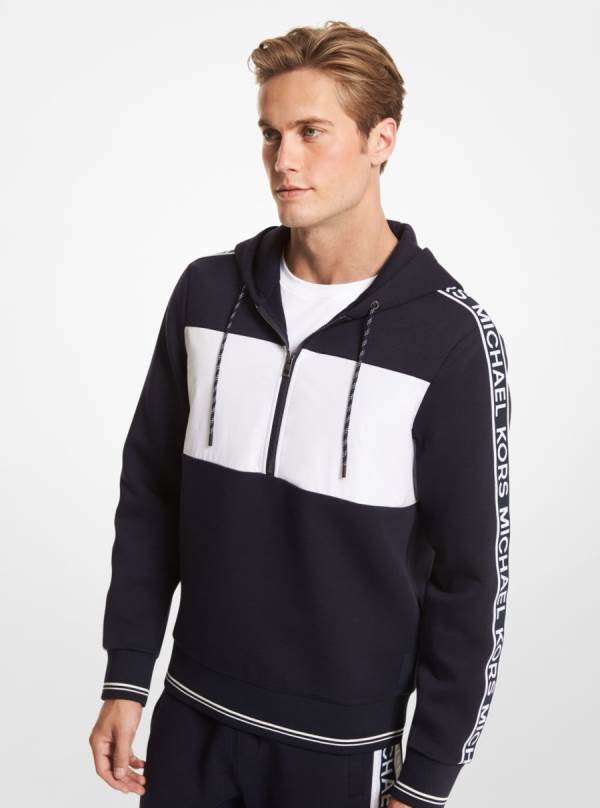 Panske Mikiny S Kapucňou Michael Kors Logo Tape Scuba Half-Zip Biele Modre Pruhované - Oblecenie Michael Kors Sleva | EFSMP-0612